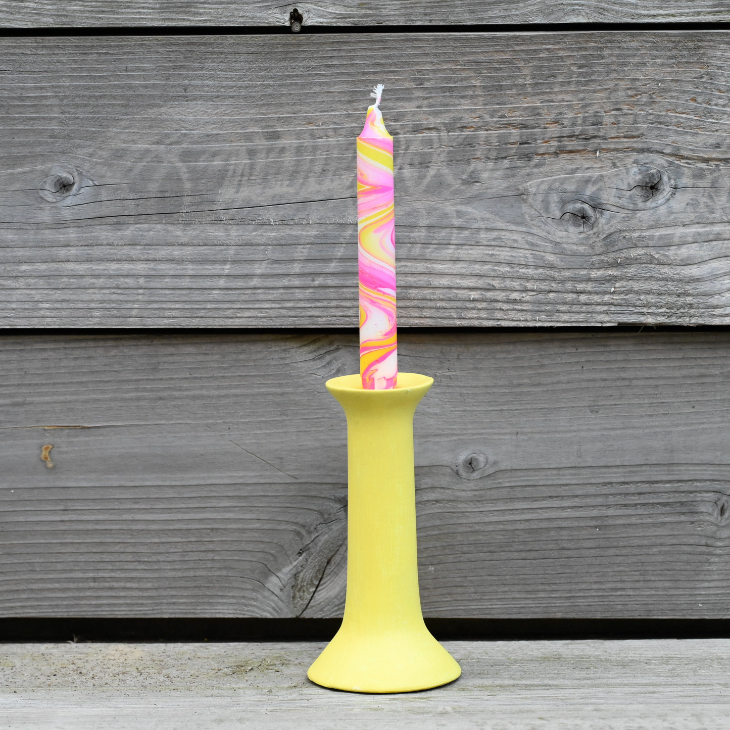 Marble kaars fluor roze - geel